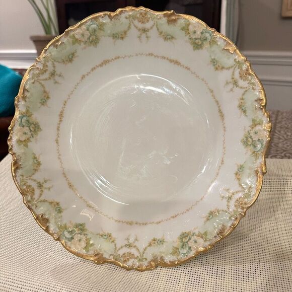 Limoges‎ France RARE Antique Elite Round Serving Dish Bowl Handpainted Gold Trim - Picture 1 of 8